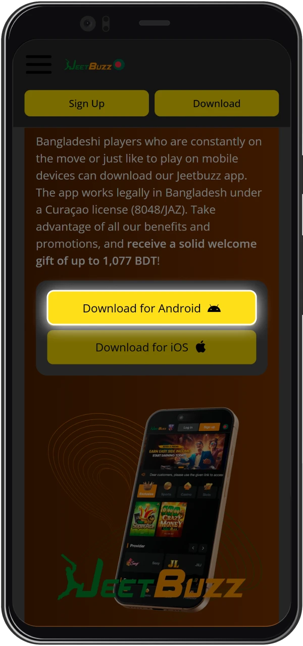 Simple steps to open the JeetBuzz website via your browser and download the app.