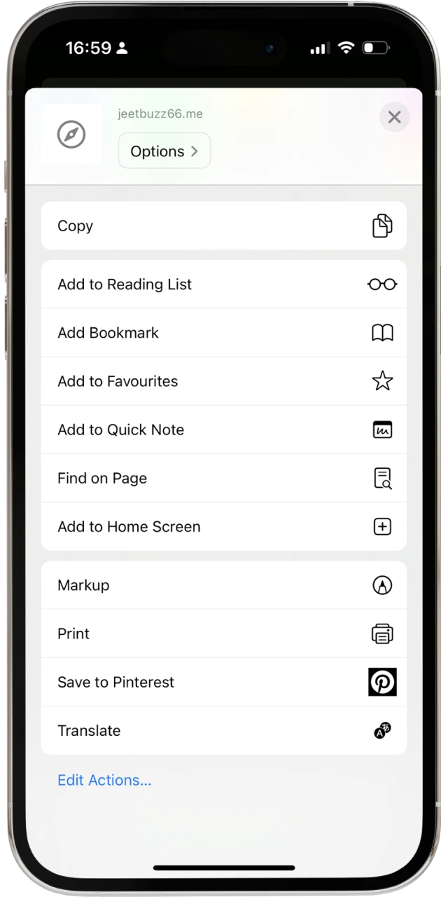 Simple steps on how to add the JeetBuzz app icon to your home screen.